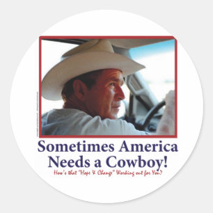 George W Bush im Cowboyhut Runder Aufkleber