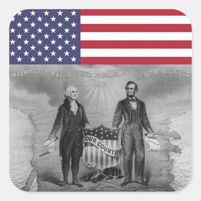 George Washington Abraham Lincoln American Flag Quadratischer Aufkleber (Vorderseite)