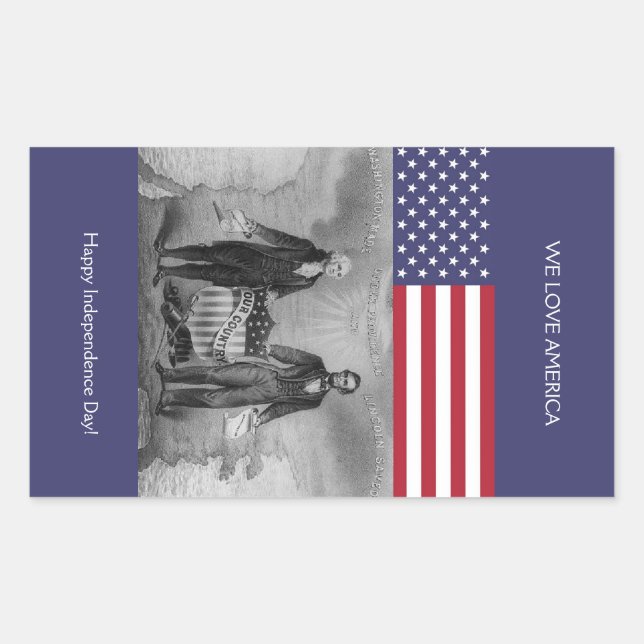George Washington Abraham Lincoln American Flag Rechteckiger Aufkleber (Vorderseite)