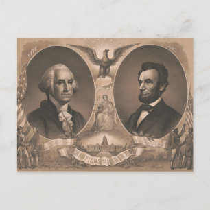 George Washington Abraham Lincoln Eagle US Vintag Postkarte