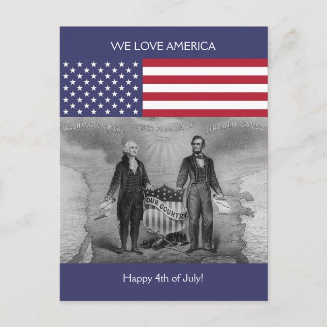 George Washington Abraham Lincoln Patriotic USA Postkarte (Vorderseite)
