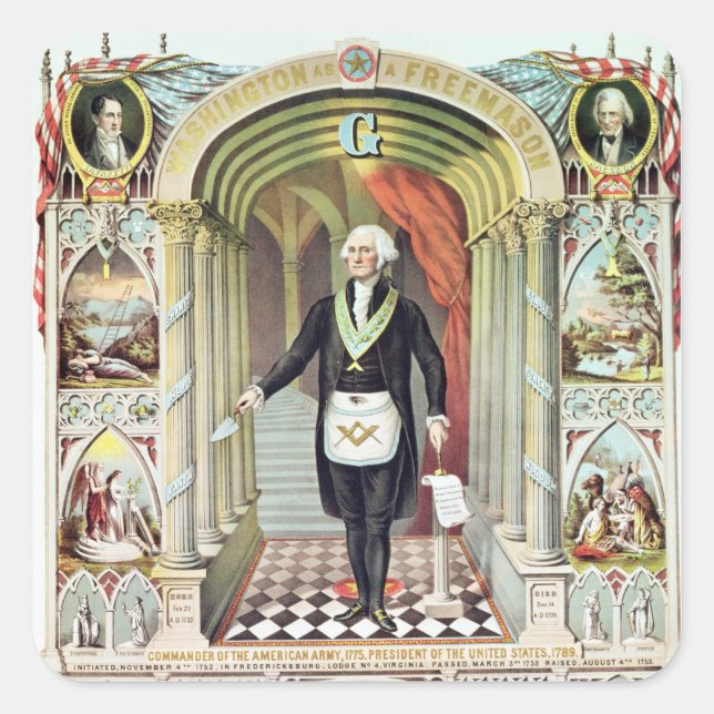 George Washington als Freimaurer Quadratischer Aufkleber (Vorderseite)