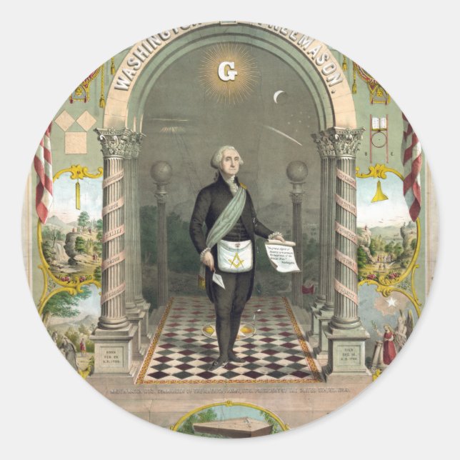 George Washington als Freimaurer Runder Aufkleber (Vorderseite)