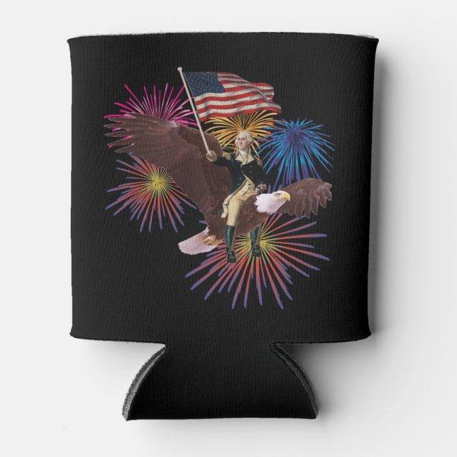 George Washington, der einen Adler mit einer Flagg Dosenkühler (Vorderseite)