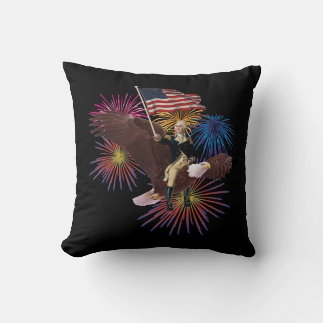 George Washington, der einen Adler mit einer Flagg Kissen (Vorderseite)