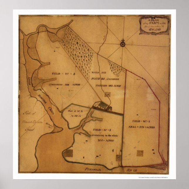 George Washington Farm Plan Karte - 1766 Poster (Vorne)