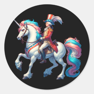 George Washington reitet auf einem Einhorn 4. Juli Runder Aufkleber