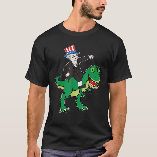 George Washington T Rex Funny 4. Juli Amerikaner T-Shirt (Vorderseite)