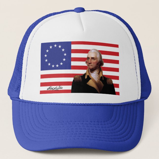 George Washington u. 13-Star US Flagge Truckerkappe (Vorderseite)