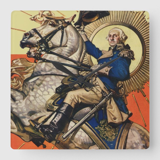 George Washington über Horseback Quadratische Wanduhr (Vorderseite)