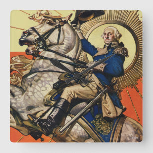 George Washington zu Pferd Quadratische Wanduhr