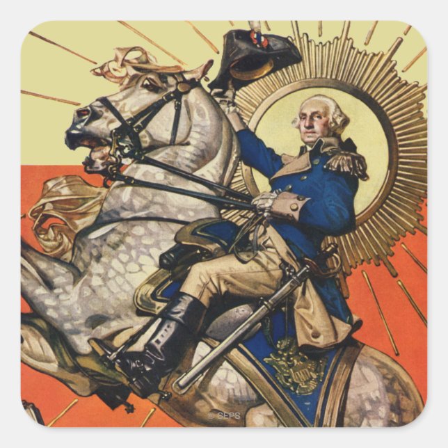 George Washington zu Pferd Quadratischer Aufkleber (Vorderseite)