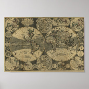 George Willdey 1702 Map of the World Poster