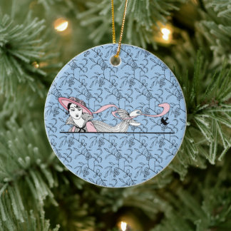 Georges Barbier 1920er Fashion Lady and Bird Keramik Ornament