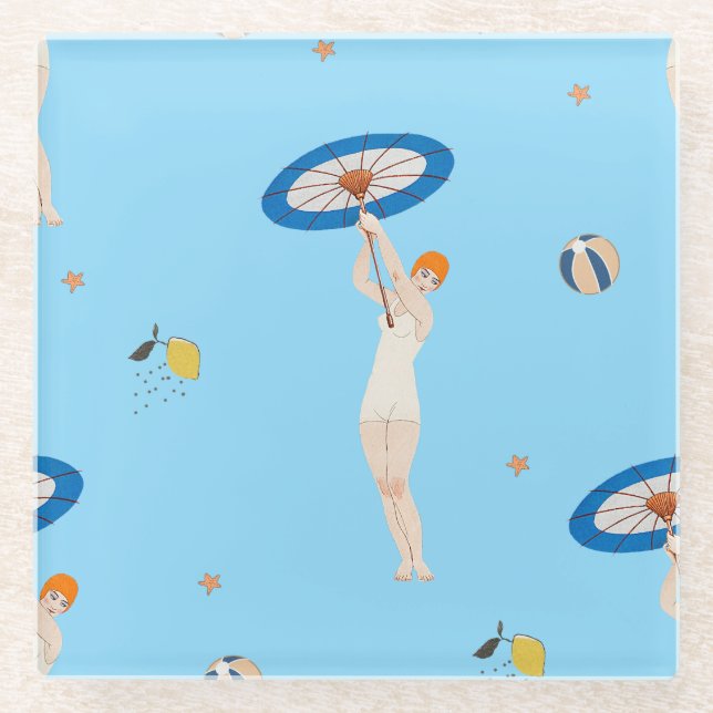Georges Barbier Au Lido 1924 Fashion Illustration Glasuntersetzer (Vorderseite)