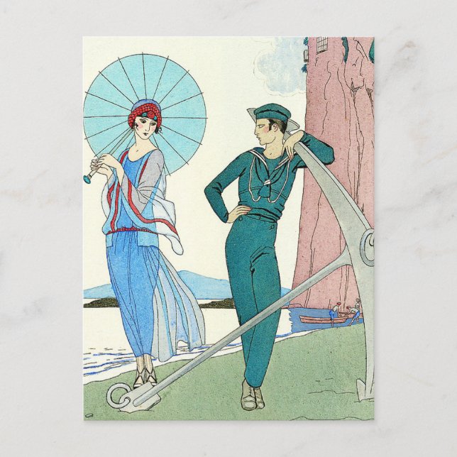 Georges Barbier Lady bei der Beach Postcard Postkarte (Vorderseite)
