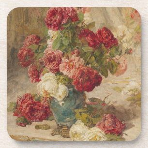 Georges Jeannin - Ein Stillleben mit Rose in einem Getränkeuntersetzer