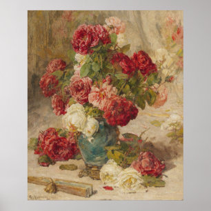 Georges Jeannin - Ein Stillleben mit Rose in einem Poster