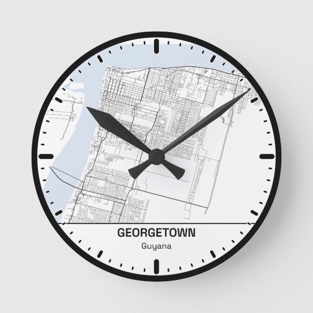 Georgetown Clock City Line Art Runde Wanduhr (Vorderseite)