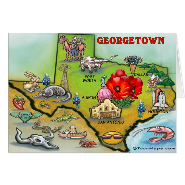 Georgetown Texas Cartoon Karte (Vorderseite (Horizontal))