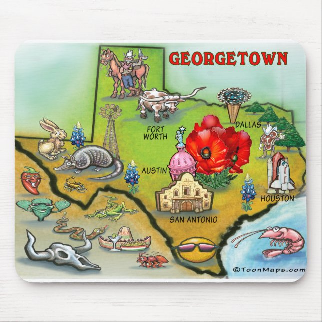 Georgetown Texas Cartoon Karte Mousepad (Vorne)