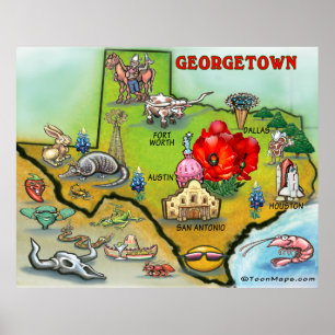 Georgetown Texas Cartoon Map Poster