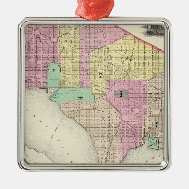 Georgetown und die Stadt von Washington Silbernes Ornament (Vorne)