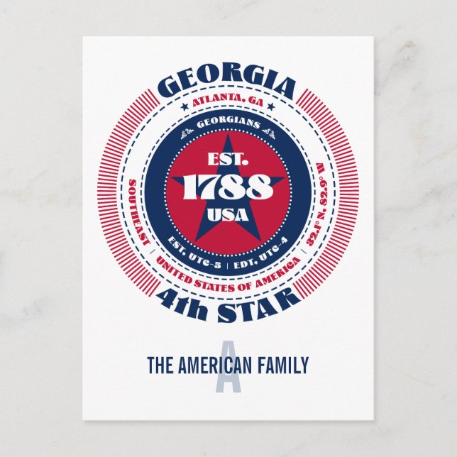 Georgia, Atlanta GA, Patriotic, Monogramm Postkarte (Vorderseite)
