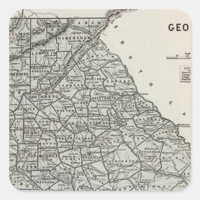 Georgia Atlas Map Quadratischer Aufkleber (Vorderseite)