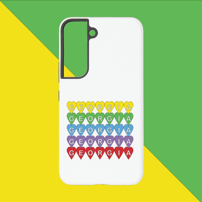 Georgia Buntes Herzen Muster Samsung Galaxy Hülle (A phone case that says Georgia in rainbow hearts)