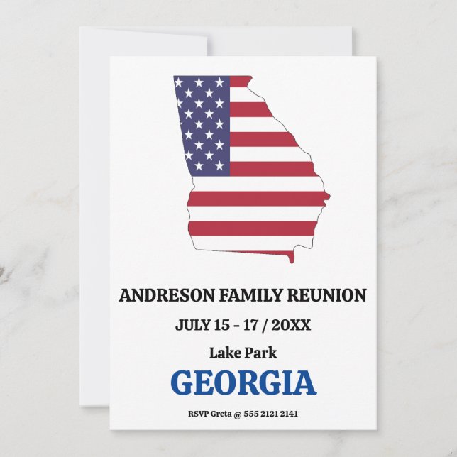 Georgia Family Wiedersehen 🇺 🇸 USA Staat Map Fla Einladung (Vorderseite)