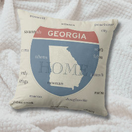 Georgia Home Throw Pillow with Cities – Custom Kissen