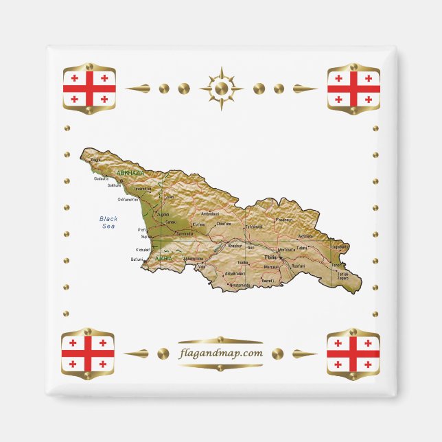 Georgia Karte + Flaggen Magnet (Vorne)