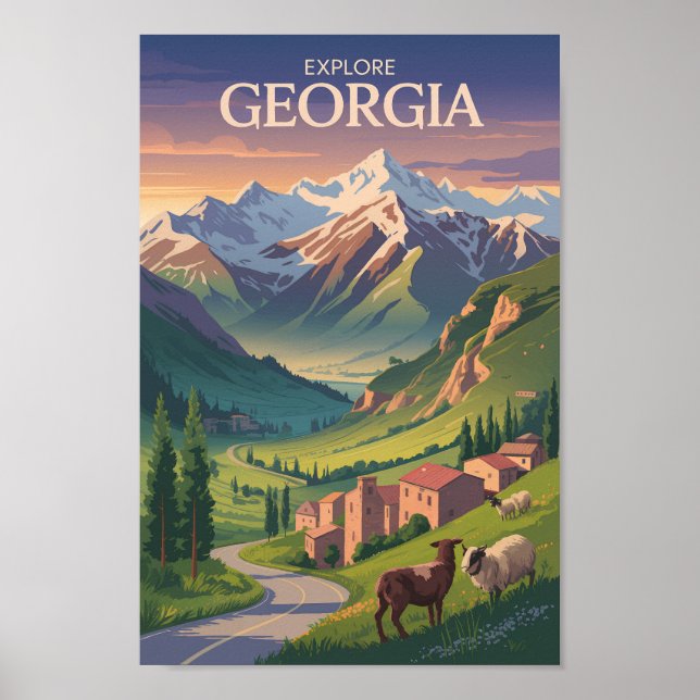 Georgia Kaukasus Berge Reisen Kunst Vintag Poster (Vorne)
