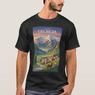 Georgia Kaukasus Berge Reisen Kunst Vintag T-Shirt