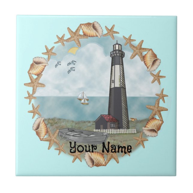 Georgia Muscheln Leuchtturm Tile Fliese (Vorderseite)