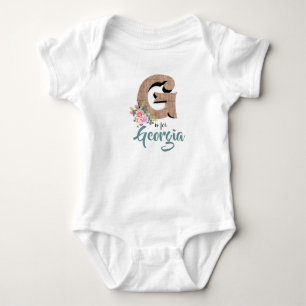 Georgia Name Reveal Wood Letter Floral Girl Romper Baby Strampler