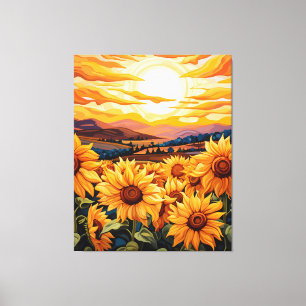 Georgia O Keefe Stil Sonnenblumen bei Sonnenaufgan Leinwanddruck