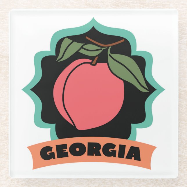 Georgia-Pfirsich-Logo Glasuntersetzer (Vorderseite)