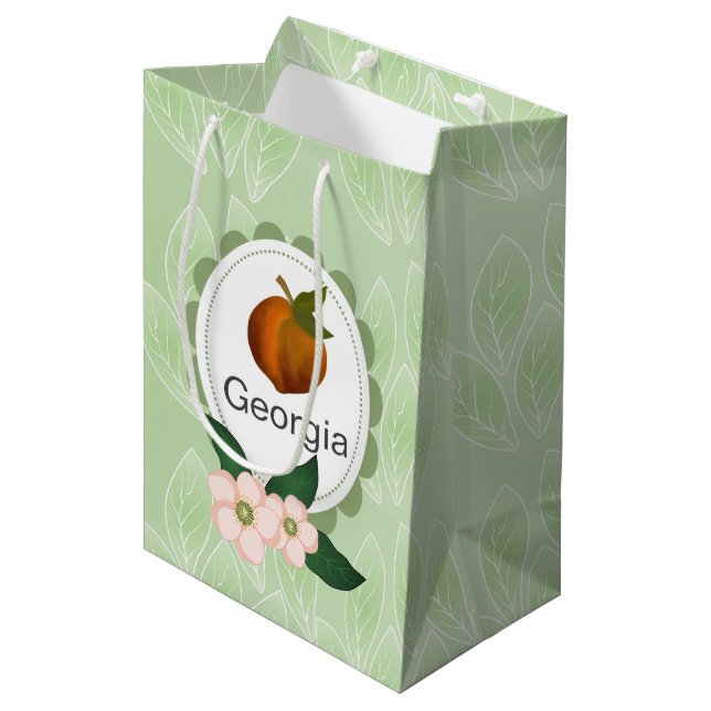 Georgia-Pfirsichfrucht-Kunstentwurf Mittlere Geschenktüte (Vorderseite Schrägansicht)