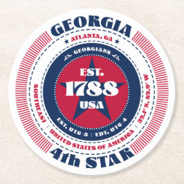 Georgia Red White Blue Typografy Runder Pappuntersetzer