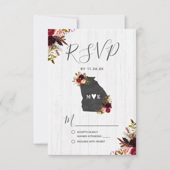 Georgia Staat Destination Rustic Wedding RSVP Karte (Vorderseite)