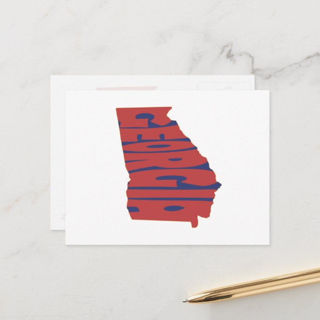 Georgia Staat Name Word Art Red Postkarte (Vorderseite/Rückseite Beispiel)