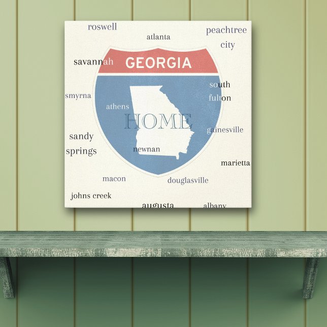 Georgia State Cities Stretched Canvas Print Leinwanddruck (Represent the beautiful state of Georgia with this unique wall hanging)