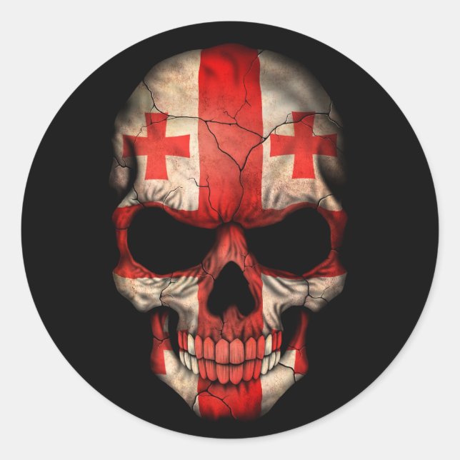 Georgian Flag Skull auf schwarz Runder Aufkleber (Vorderseite)