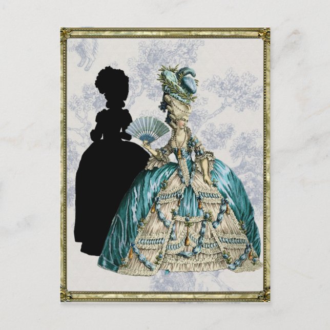 Georgian Lady mit einem Fan - Blue Postkarte (Vorderseite)