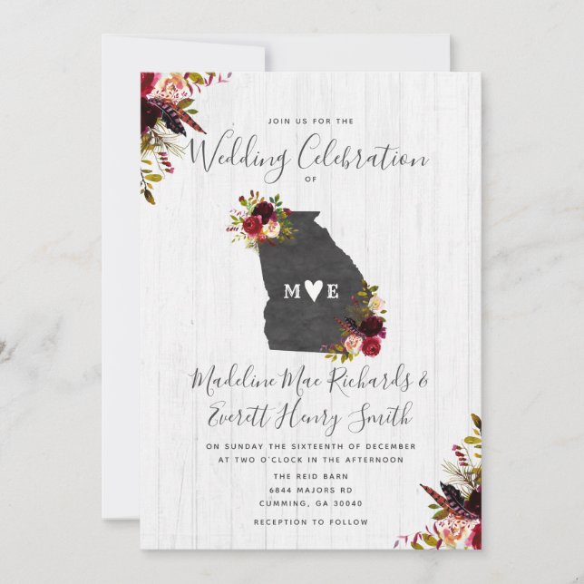 Géorgie State Chic Destination Mariage Invitation (Devant)