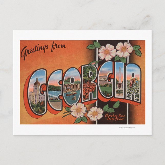 Georgien (Rose Cherokee) - Große Briefmarkenszenen Postkarte (Vorderseite)