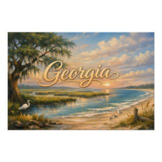 Georgien Sommer Strandlandschaft mit Vögeln Poster