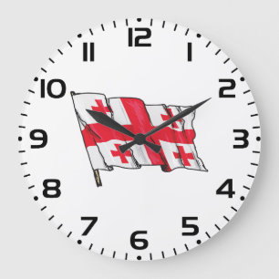 Georgiens wehende Flagge Rot und Weiß fünf Kreuze Große Wanduhr